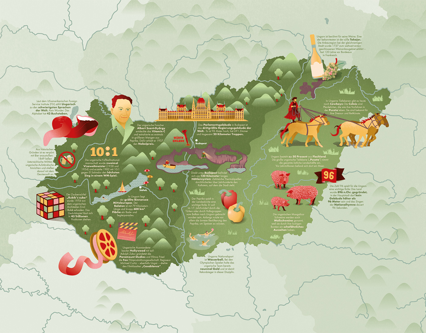 Illustrierte Karte von Ungarn - Marina Schilling – Illustration