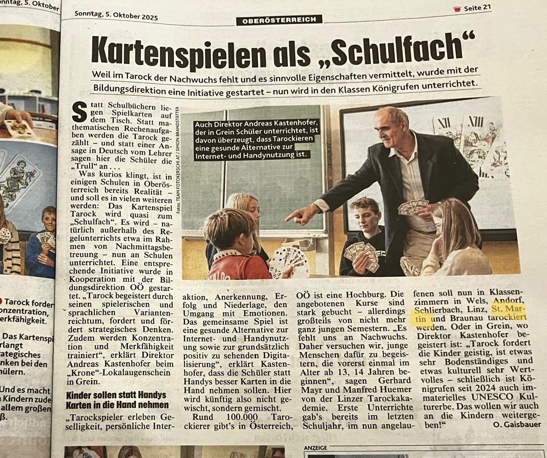 St. Martin spielt sich in die Kronenzeitung – Tarock als Talenteförderung im Unterricht