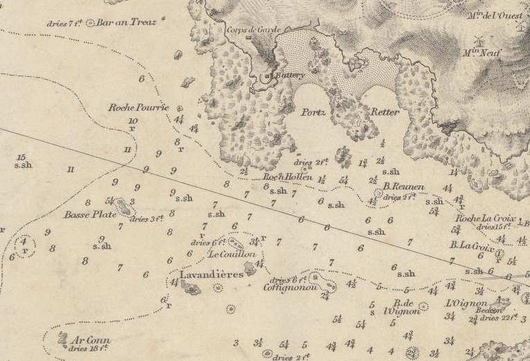 Carte marine anglaise copie de la carte française de Beautemps Beaupré levée en 1837
