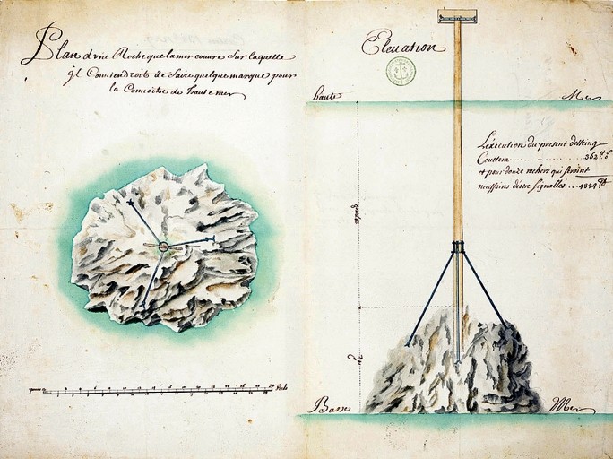 Projet de balise sur une roche du Trieux  vers 1760 (AN Marine)