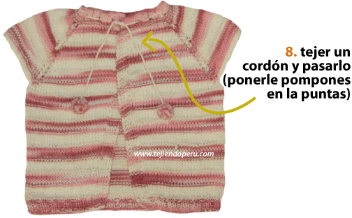 chaqueta con mangas cortas tejida en dos agujas o palillos