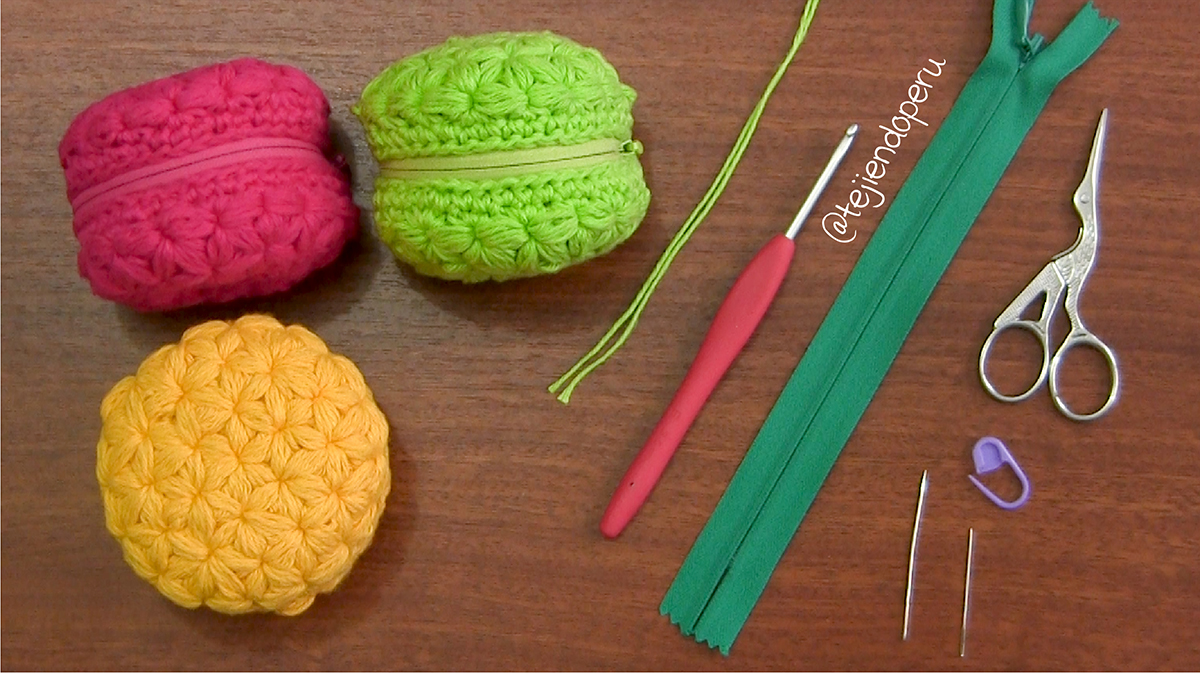 Monedero macarrón dulce tejido a crochet - Tejiendo Perú