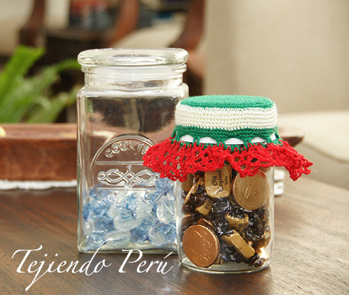 Frascos con tapa tejida a crochet - Tejiendo Perú