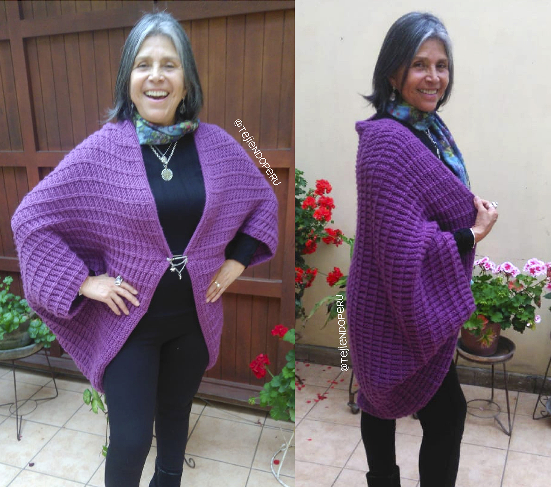 Poncho De Un Cuadrado Tejido En Dos Agujas O Palitos Tejiendo Peru