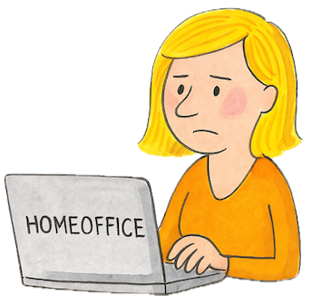 Illustration einer Frau im Homeoffice am Computer, die die Herausforderungen der Selbstregulation im Arbeitsalltag und bei mentaler Belastung symbolisiert