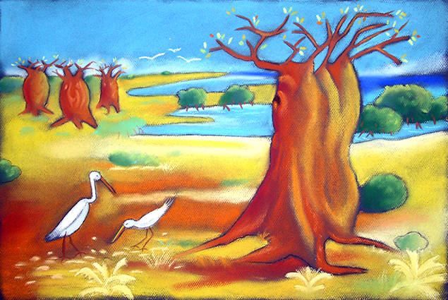 illustration pastel Afrique Baobab