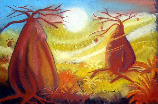 illustration pastel Afrique Baobab