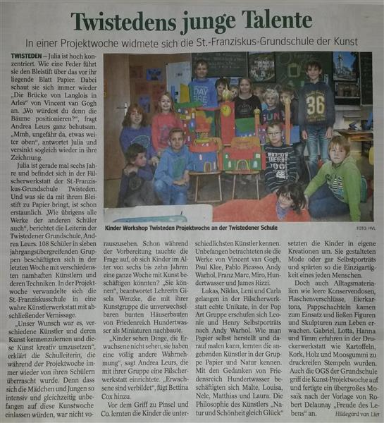 Zeitungsartikel aus dem Kevelaerer Blatt vom 04.12.2014