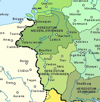 Niederlothringen und Oberlothringen um 1000 n. Chr.