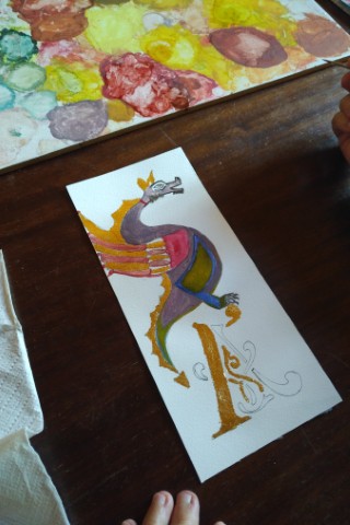 Atelier découverte de l'enluminure à l'occasion des Journées du Patrimoine en septembre 2024 réalisation par les stagiaires