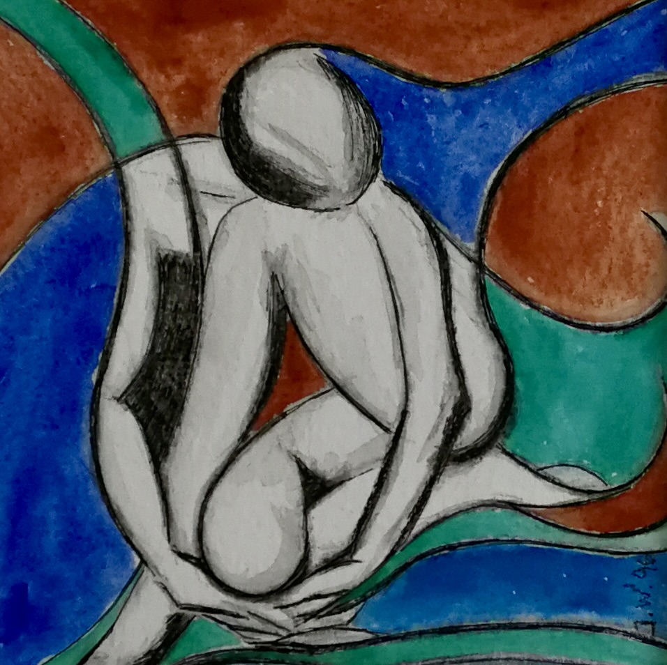 Versunken, 11,5x11,5cm, Aquarell und Bleistift auf Papier