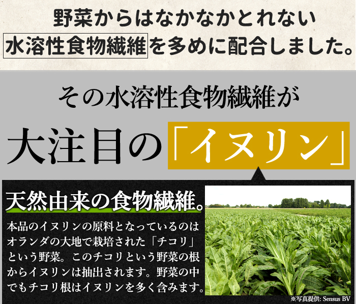 ■そんな食物繊維が簡単に！ 食物繊維たっぷり 1袋（約500g）に約453gの食物繊維入り！ キャベツ約25個分 ※キャベツは1玉1kgで計算。 　日本食品標準成分表2015年版（七訂）参照。 たった5gでキャベツおよそ1/4個分の食物繊維！