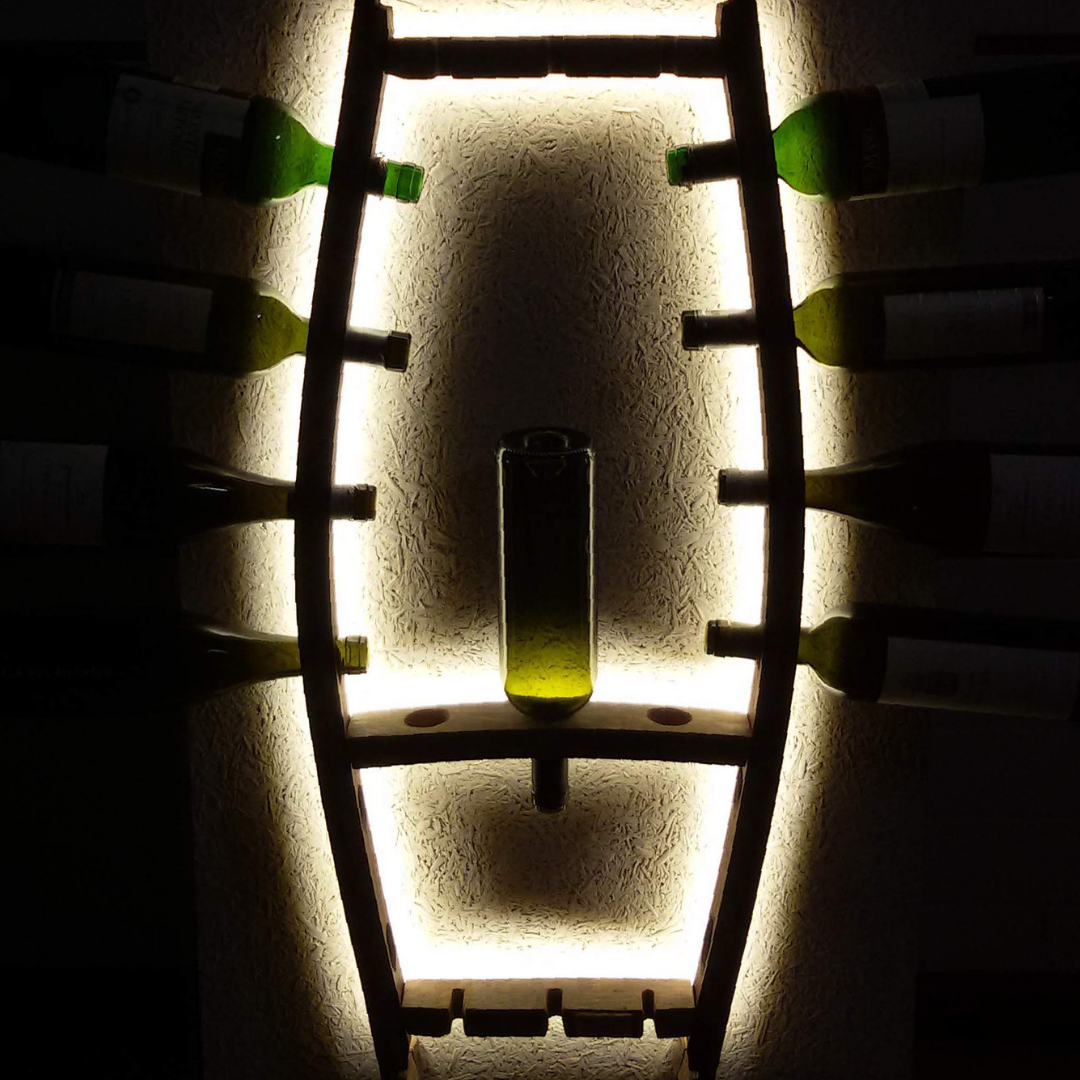 Portabottiglie Da Parete In Metallo 3 Ripiani Con Luci LED - Mensole Galleggianti Per Cucina, Bar E Liquori, Illuminato