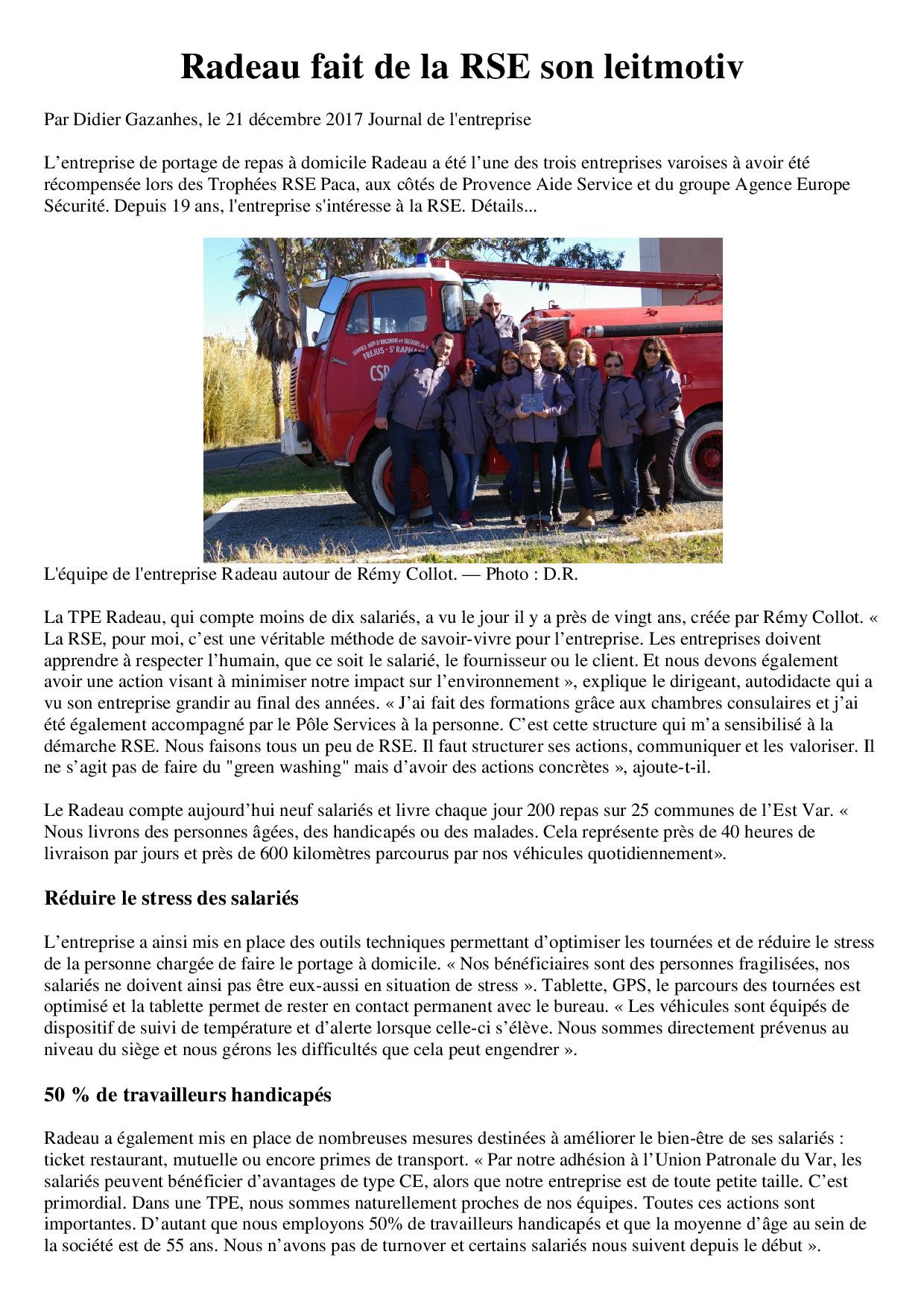 La presse parle de RADEAU - RADEAU - Portage de repas à La presse parle de RADEAU - RADEAU - Portage de repas à