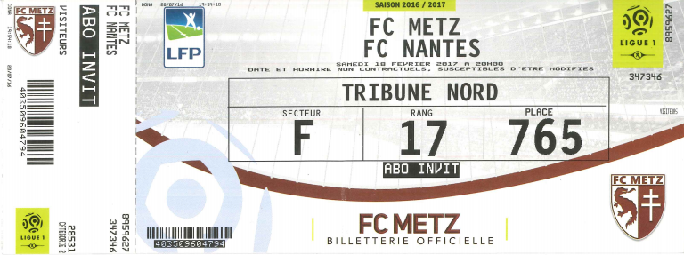 18 févr. 2017: FC Metz - FC Nantes Atlantique - 26me journée - Championnat de France (1/1)