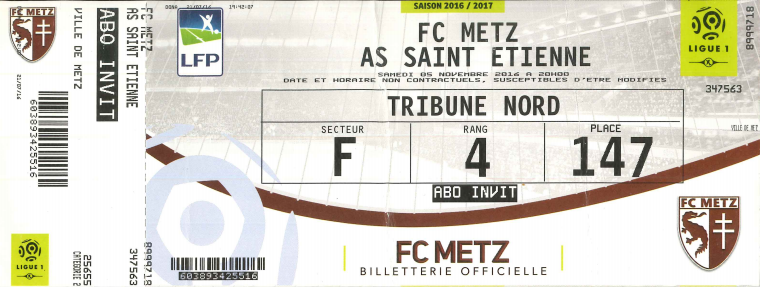 06 nov. 2016: FC Metz - AS Saint Etienne - 12ème journée - Championnat de France (0/0)