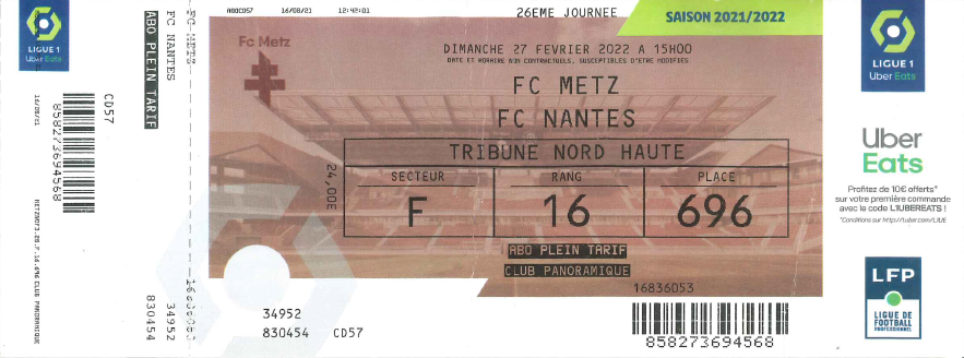27 février 2022 : FC Metz - FC Nantes - 26ème journée - Championnat de France (0/0 - 15 851 spect.)
