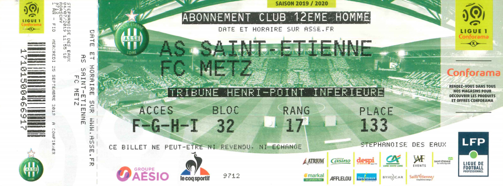 25 septembre 2019: AS Saint-Etienne - FC Metz - 7ème journée - Championnat de France (0/1)
