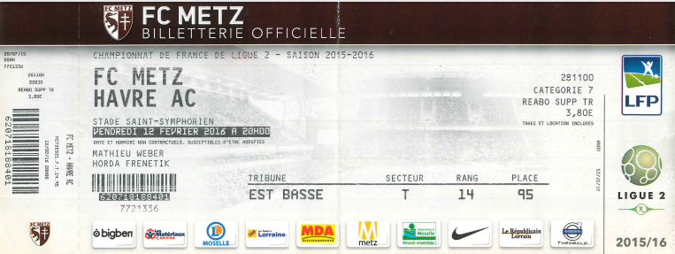 1é févr. 2016: FC Metz - Havre FC - 26ème journée - Championnat de France (0/1 - 11 232 spect.)