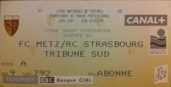 28 août 1996: FC Metz - RC Strasbourg - 4ème Journée - Championnat de France (3/1 - 19.832 spect.)