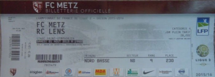 1 août 2015: FC Metz - RC Lens - 1ère journée - Championnat de France (0/0 - 14.547 spect.)