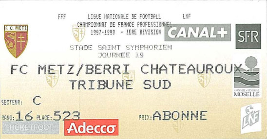 5 déc. 1997: FC Metz - LB Châteauroux - 19ème Journée - Championnat de France (2/0 - 11.880 spect.)