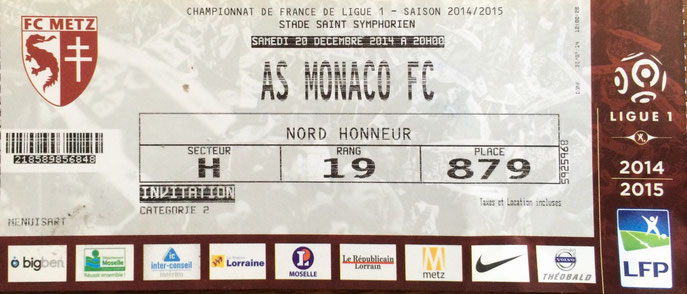 20 déc. 2014: FC Metz - AS Monaco - 19ème journée - Championnat de France (0/1 - 18.354 spect.)
