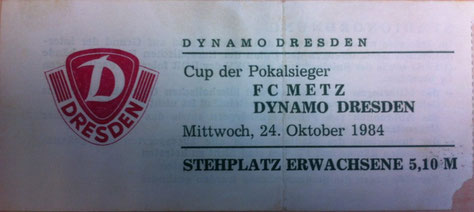 24 oct. 1984: Dynamo Dresde - FC Metz - 1/16ème Finale Aller - Coupe d'Europe des Vainqueurs de Coupe (3/1 - 36.000 spect.)