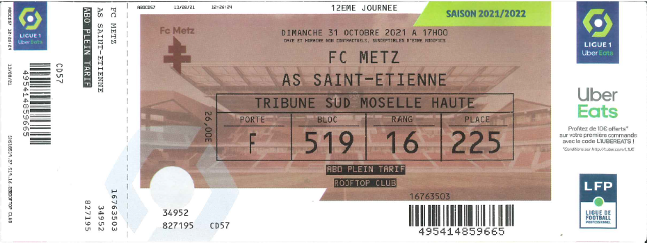 30 octobre 2021 : FC Metz - AS Saint-Etienne - 12ème journée - Championnat de France (1/1 - 15 914 spect.)
