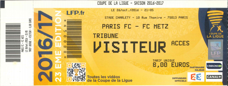 26 oct. 2016: Paris FC - FC Metz - 1/16 Coupe de la Ligue (1/1 - 6 tab 7)