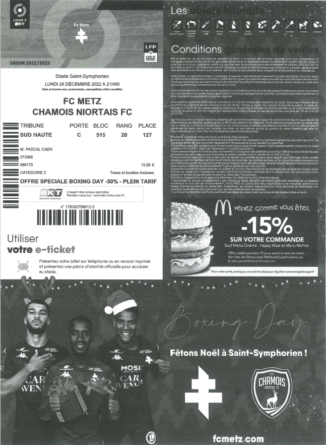 26 décembre 2022 : FC Metz - Chamois Niortais - 16ème journée - Championnat de France (0/0 - 14 443 spect.)