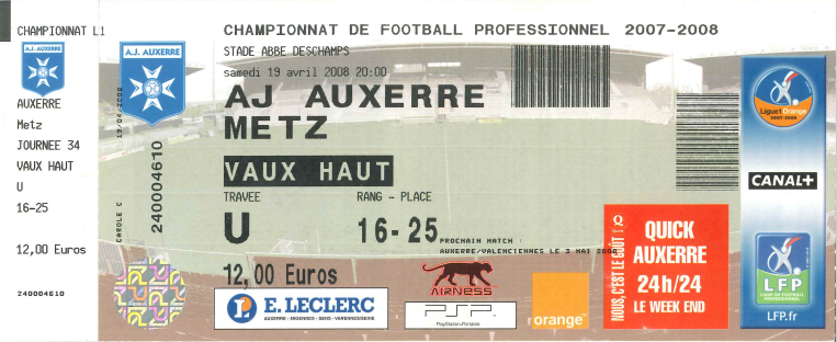 19 avr. 2008 : AJ Auxerre - FC Metz - 34ème Journée - Championnat de France (0/0)