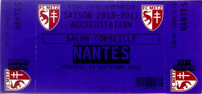 10 sept. 2010: FC Metz - FC Nantes AC - 5ème Journée - Championnat de France (1/1 - 8.208 spect.)