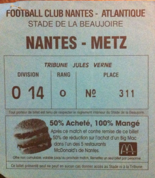 11 mai 1996: FC Nantes AC - FC Metz - 37ème Journée - Championnat de France (1/0 - 27.592 spect.)