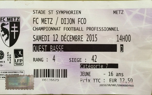 12 déc. 2015: FC Metz - Dijon FC - 18ème journée - Championnat de France (1/2 - 12.888 spect.)