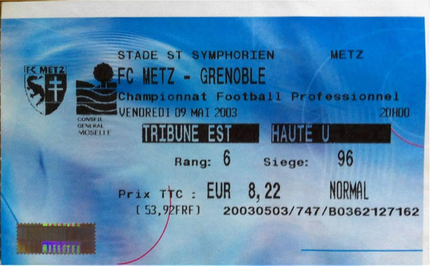 9 mai 2003: FC Metz - FC Grenoble - 36ème Journée - Championnat de France (1/0 - 18.371 spect.)