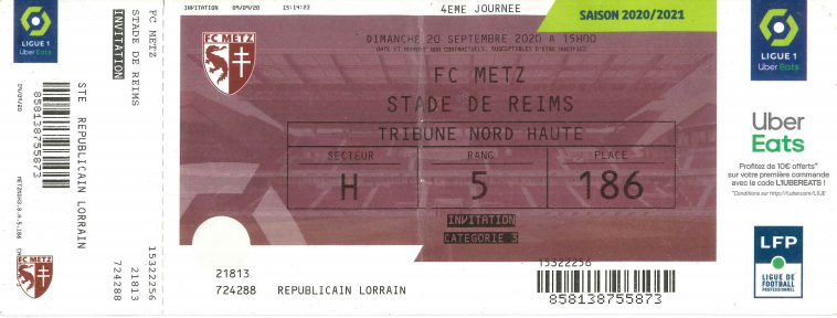 20 septembre 2020: FC Metz - Stade de Reims - 4ème journée - Championnat de France (2/1)