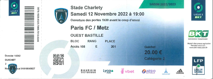 12 novembre 2022 : Paris FC - FC Metz - 15ème journée - Championnat de France (1/4 - 3 957 spect.)