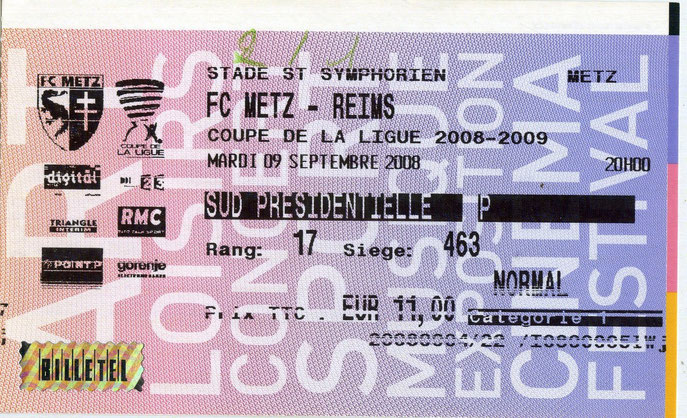 9 sept. 2008: FC Metz - Stade de Reims - 2ème Tour - Coupe de la Ligue (2/1 - 4.846 spect.)