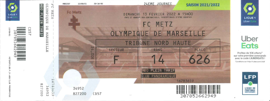 13 février 2022 : FC Metz - O. Marseille - 24ème journée - Championnat de France (1/22 - 25 482 spect.)