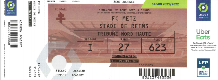22 août 2021 : Stade de Reims - FC Metz - 3ème journée - Championnat de France (1/1 - 14 799 spect.)