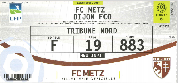 8 févr. 2017: FC Metz - Dijon FCO - 24ème journée - Championnat de France (2/1)