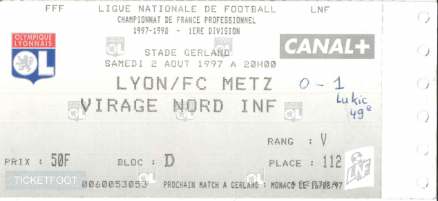 2 août 1997: O. Lyonnais - FC Metz - 1ère Journée - Championnat de France (0/1)