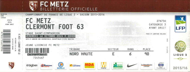 16 oct. 2015: FC Metz - Clermont Foot 63 - 11ème journée - Championnat de France (2/2)