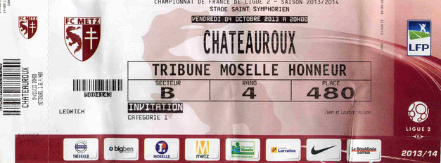 4 oct. 2013: FC Metz - LB Châteauroux - 10ème Journée - Championnat de France (1/0 - 9.974 spect.)