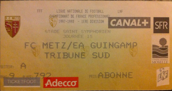 8 nov. 1997: FC Metz - EA Guingamp - 15ème Journée - Championnat de France (2/1 - 11.615 spect.)