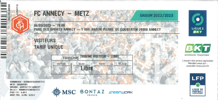 04 mars 2023 : FC Annecy - FC Metz - 26ème journée - Championnat de France (0/3 - 10 587 spect.)