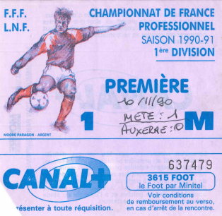 10 nov. 1990 - FC Metz - AJ Auxerre - 16ème Journée - Championnat de France (1/0)