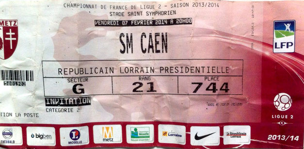 7 févr. 2014: FC Metz - SM Caen - 23ème Journée - Championnat de France (2/1 - 11.340 spect.)