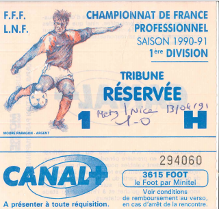 12 avr. 1991 - FC Metz - OGC Nice - 33ème Journée - Championnat de France (1/0)